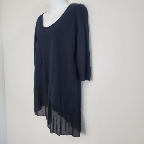 Soft Surroundings Top Petite Large Black Asymmetrical Hem Boho Lagenlook Sheer - Picture 5 of 8